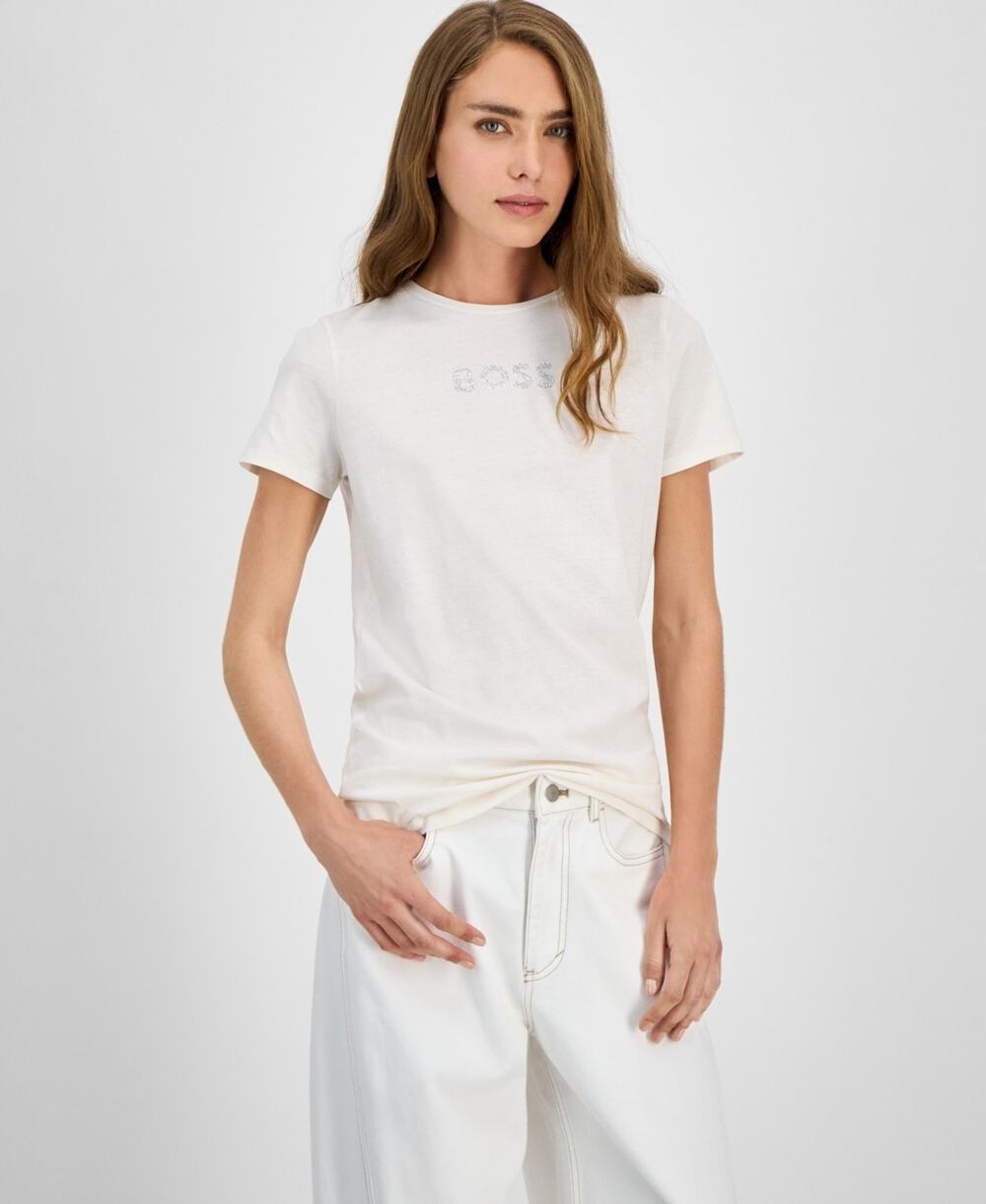 BOSS Orange Women's Cotton Logo Crewneck Tee White Size L 3071
